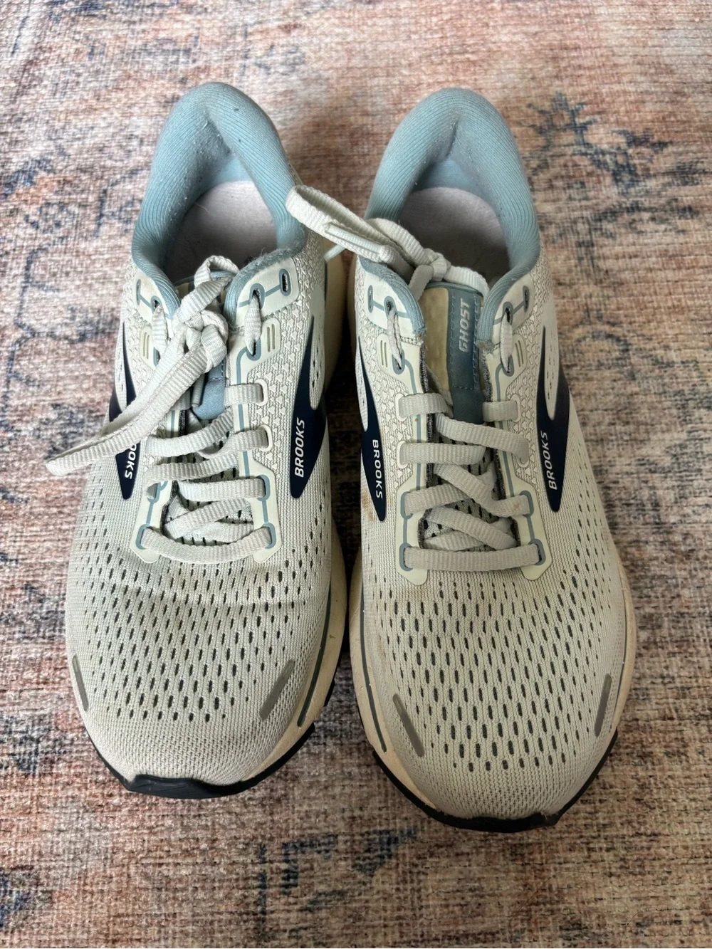 Brooks Ghost Running Shoes - Beige with Teal/Navy Accents - Picture 1 of 14